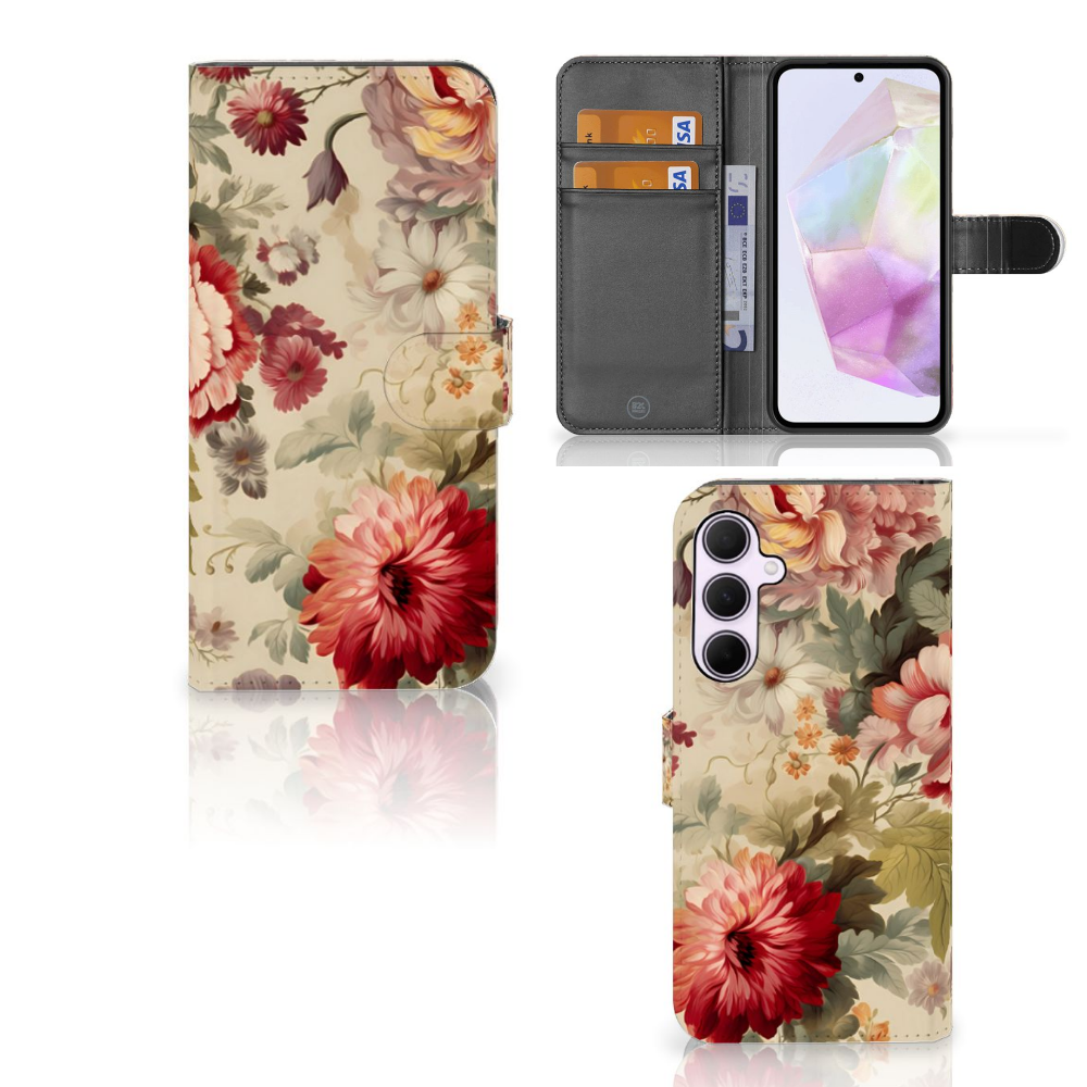 Samsung Galaxy A35 Hoesje voor Samsung Galaxy A35 Bloemen bloemenprint voorzijde zijaanzicht