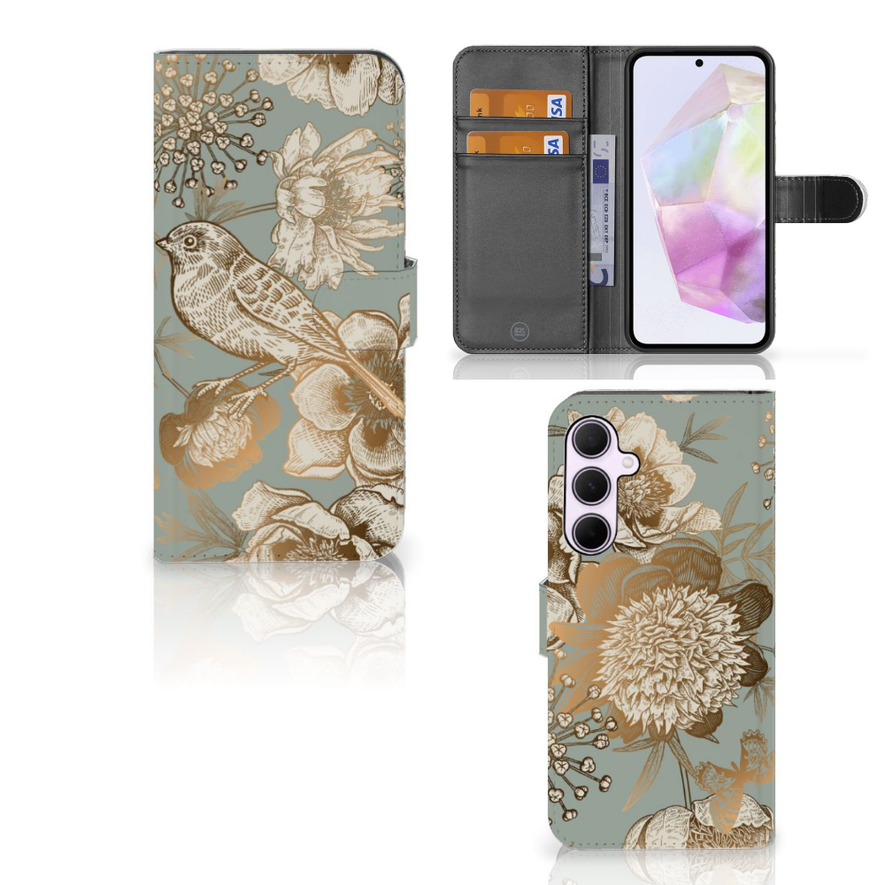 Hoesje voor Samsung Galaxy A35 Vintage Bird Flowers met bloemen en vogels, biedt gebruiksgemak en bescherming đŧ.
