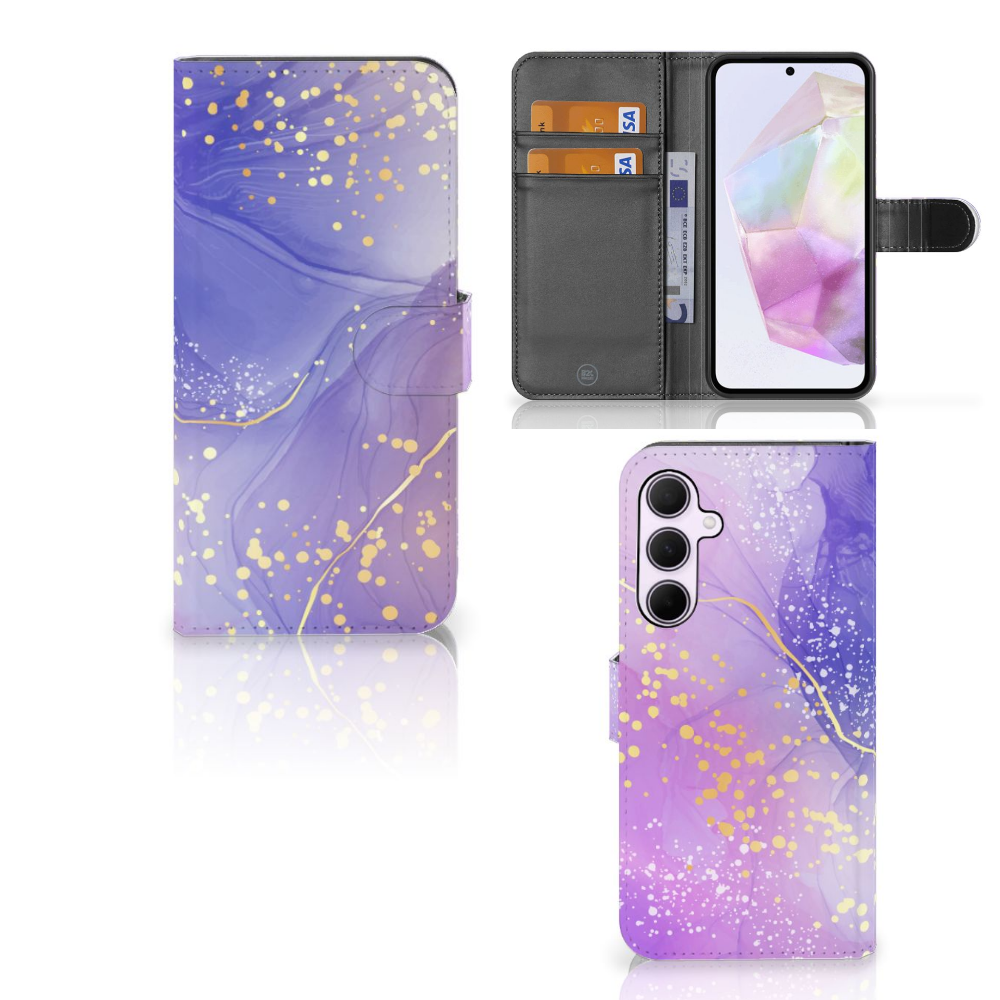 Samsung Galaxy A35 hoesje Watercolor Paars voorkant binnenkant zijkant