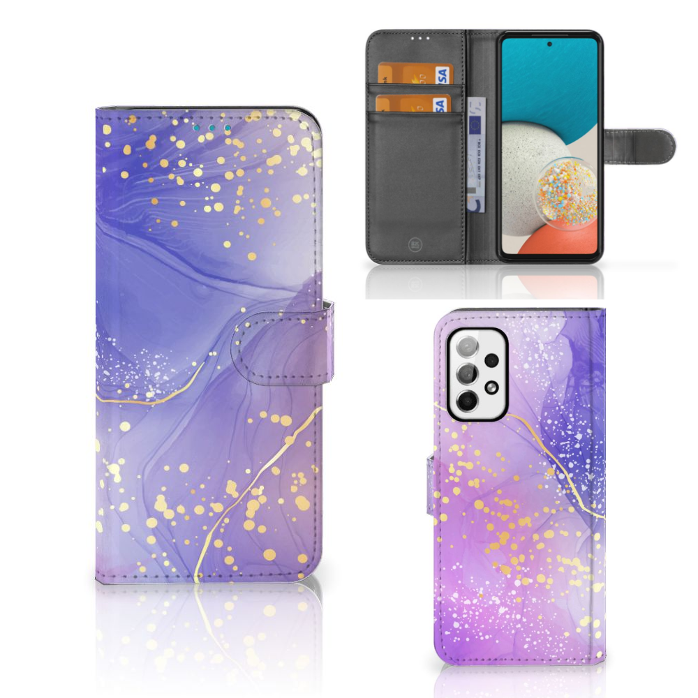 Samsung Galaxy A73 5G hoesje Watercolor Paars voorkant achterkant binnenzijde