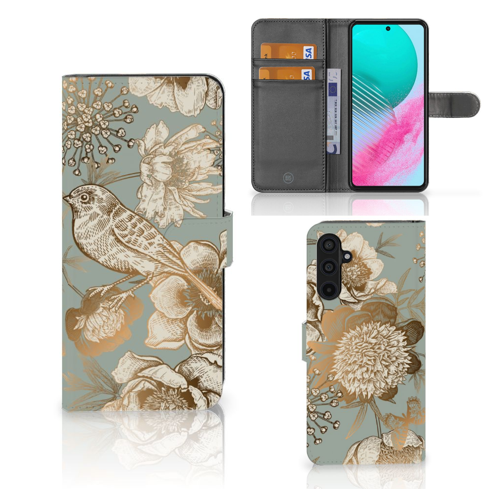 Samsung Galaxy M54 hoesje voor Samsung Galaxy M54 Vintage Bird Flowers design voorkant achterkant binnenkant