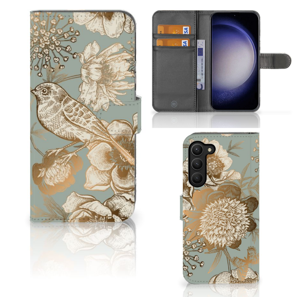 Samsung Galaxy S23 Plus hoesje voor Samsung Galaxy S23 Plus Vintage Bird Flowers aanzicht