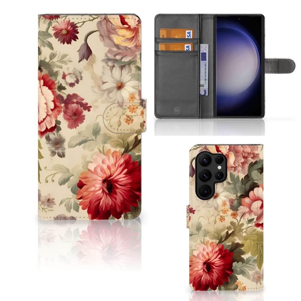 Samsung Galaxy S23 Ultra Hoesje voor Samsung Galaxy S23 Ultra Bloemen design bloemen aanzicht