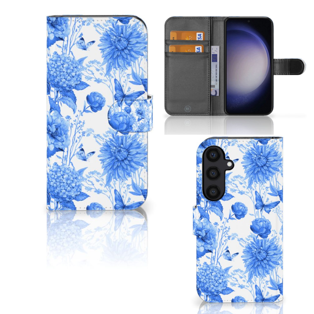Samsung Galaxy S24 Hoesje voor Samsung Galaxy S24 Flowers Blue design bloemen aanzicht