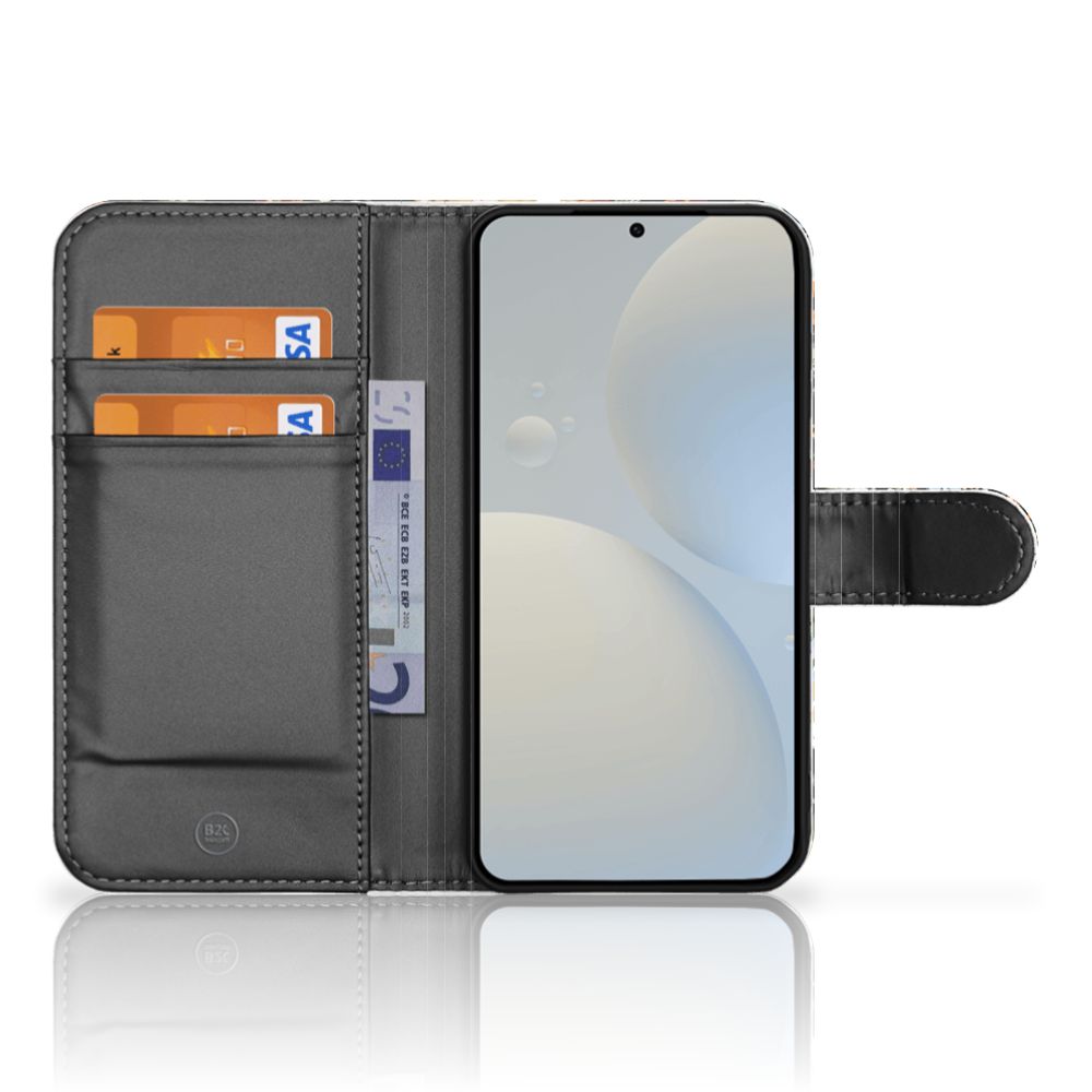 Samsung Galaxy S25 hoesje Dark Flowers voorkant met pasjeshouder