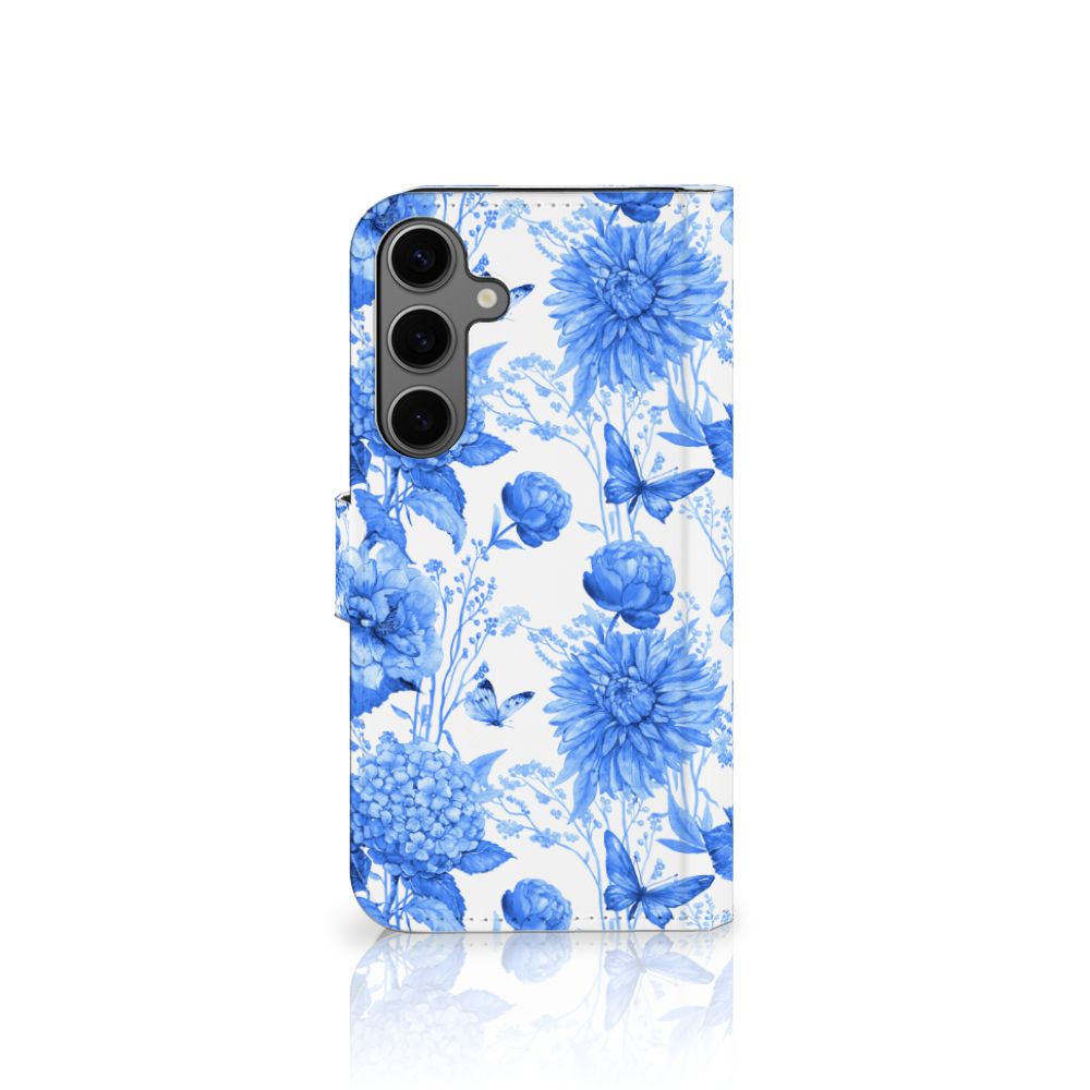 Samsung Galaxy S25 Plus hoesje voor Samsung Galaxy S25 Plus Flowers Blue bloemen achterkant