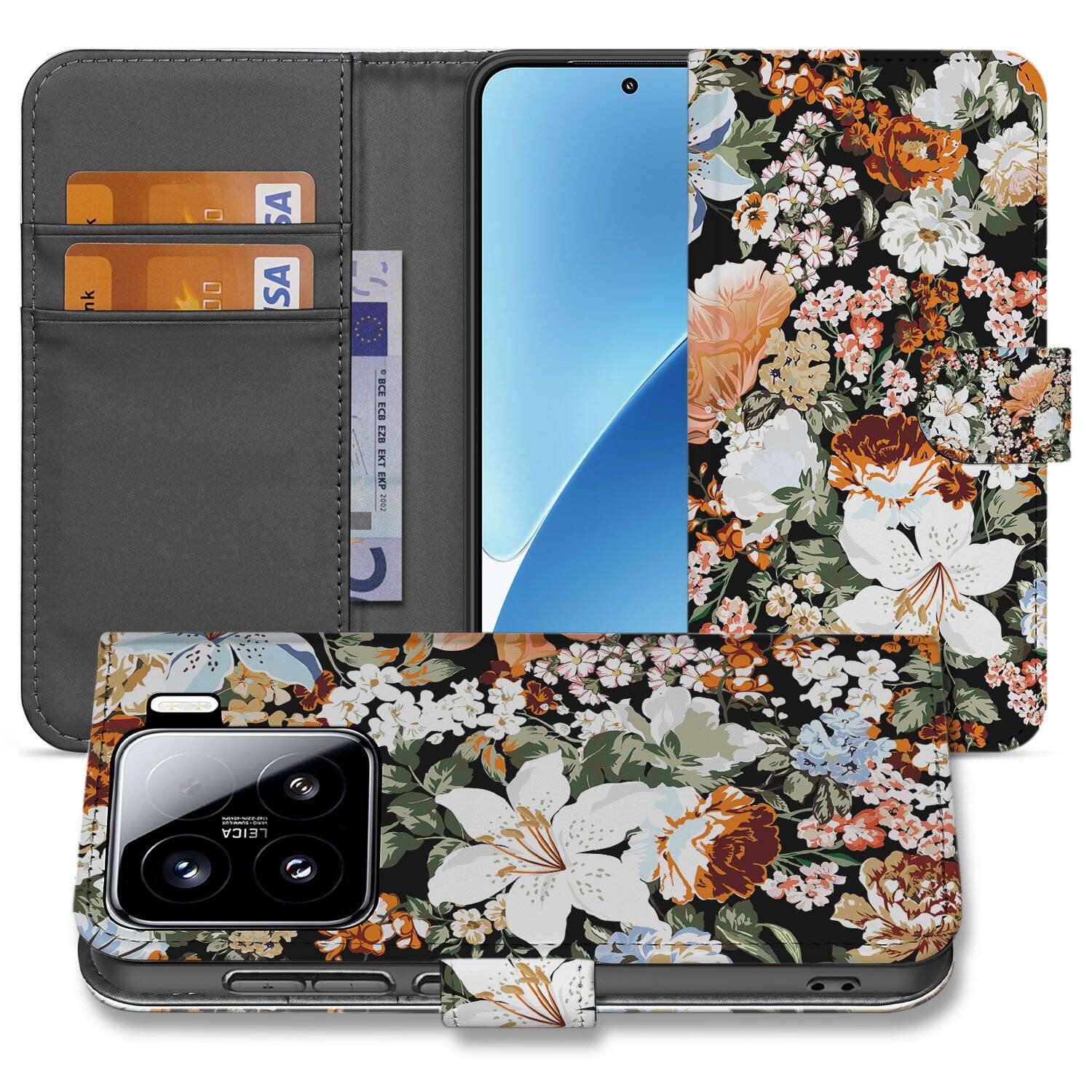 Xiaomi 15 hoesje voor Xiaomi 15 Dark Flowers bookcase vooraan