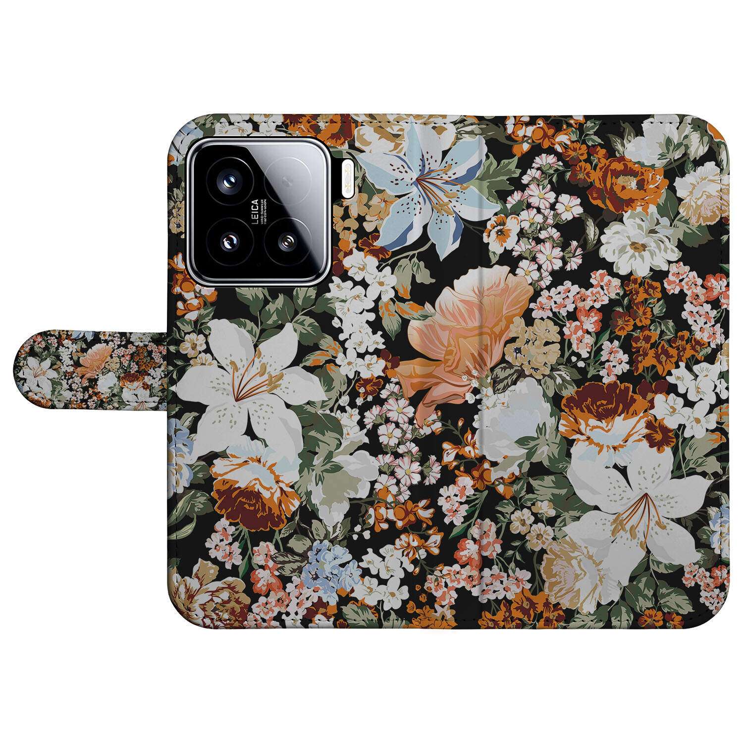 Xiaomi 15 hoesje voor Xiaomi 15 Dark Flowers book case boven aanzicht