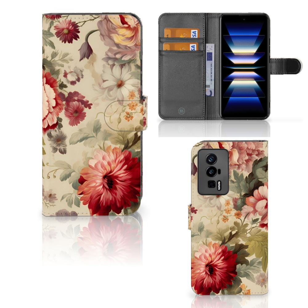 Xiaomi Poco F5 Pro Hoesje voor Xiaomi Poco F5 Pro Bloemen design bloemen vooraanzicht