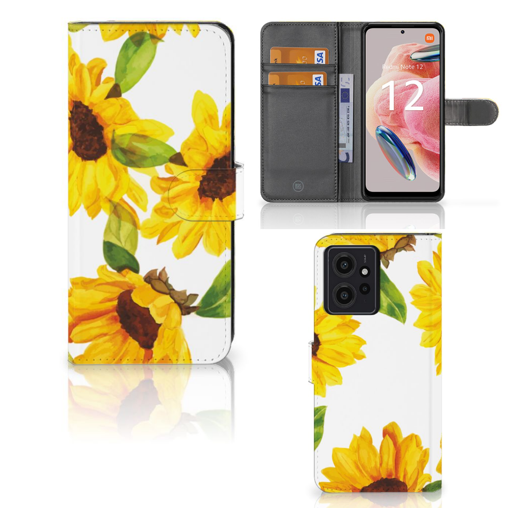 Hoesje voor Xiaomi Redmi Note 12 4G Zonnebloemen design zonnebloemen aanzicht