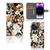 Hoesje voor iPhone 15 Pro Max Dark Flowers met kleurrijke bloemen en ruimte voor drie pasjes.