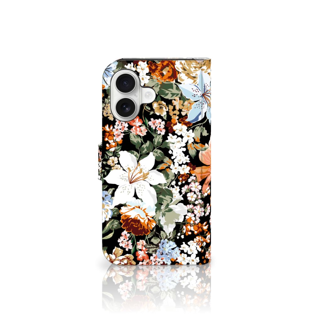 iPhone 16 hoesje Dark Flowers bloemen design achteraanzicht