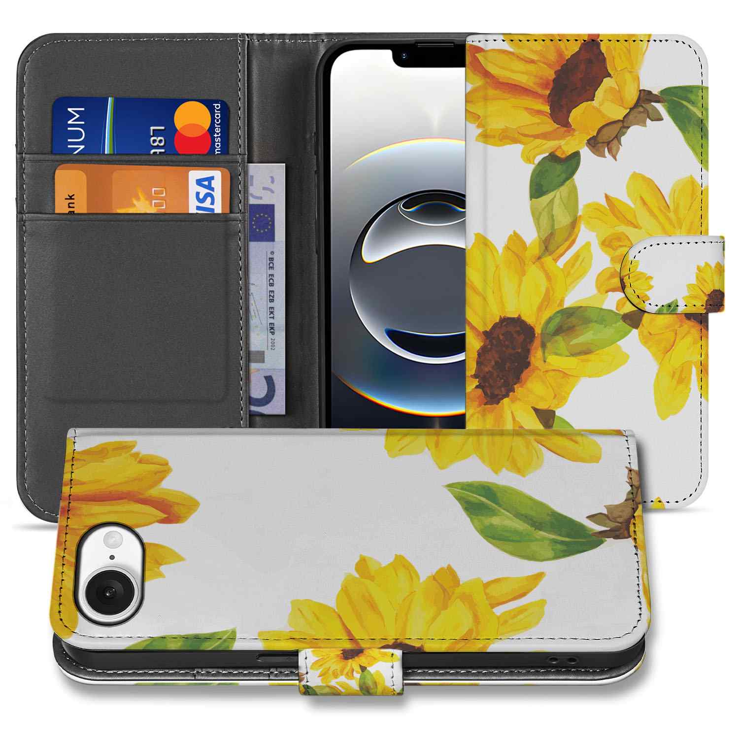 Hoesje voor iPhone 16e Zonnebloemen smartphone hoesje zonnebloemen design voorkant