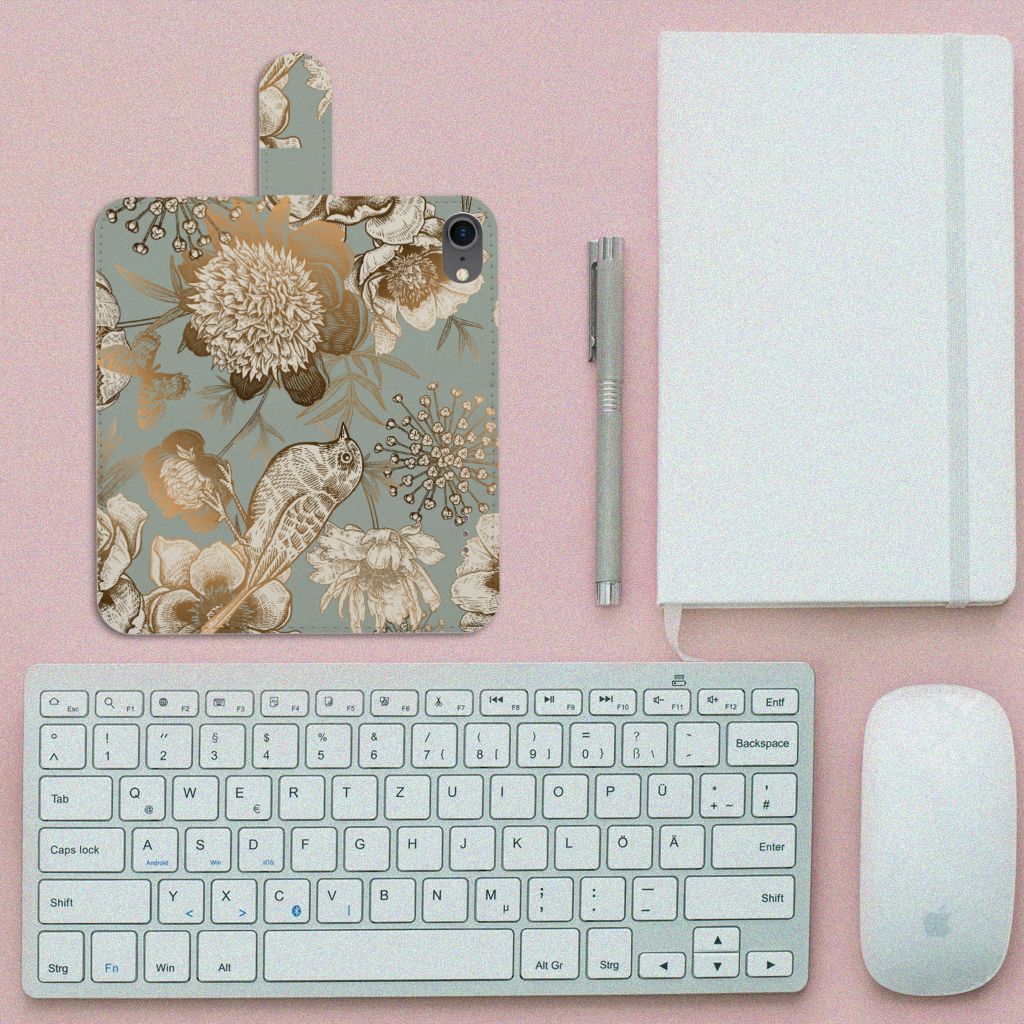 Hoesje voor iPhone 7 | 8 | SE (2020) | SE (2022) Vintage Bird Flowers bovenaanzicht