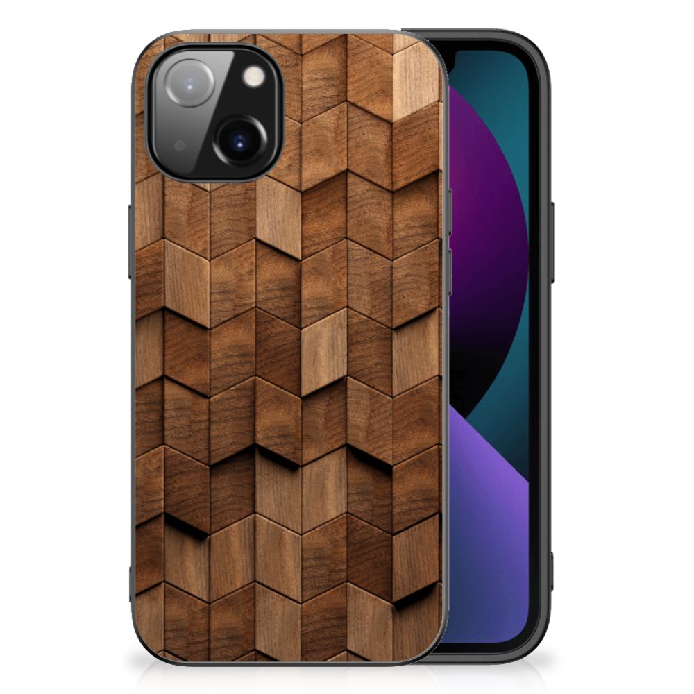 Apple iPhone 13 Houten Print Telefoonhoesje voor Apple iPhone 13 Wooden Cubes achterkant