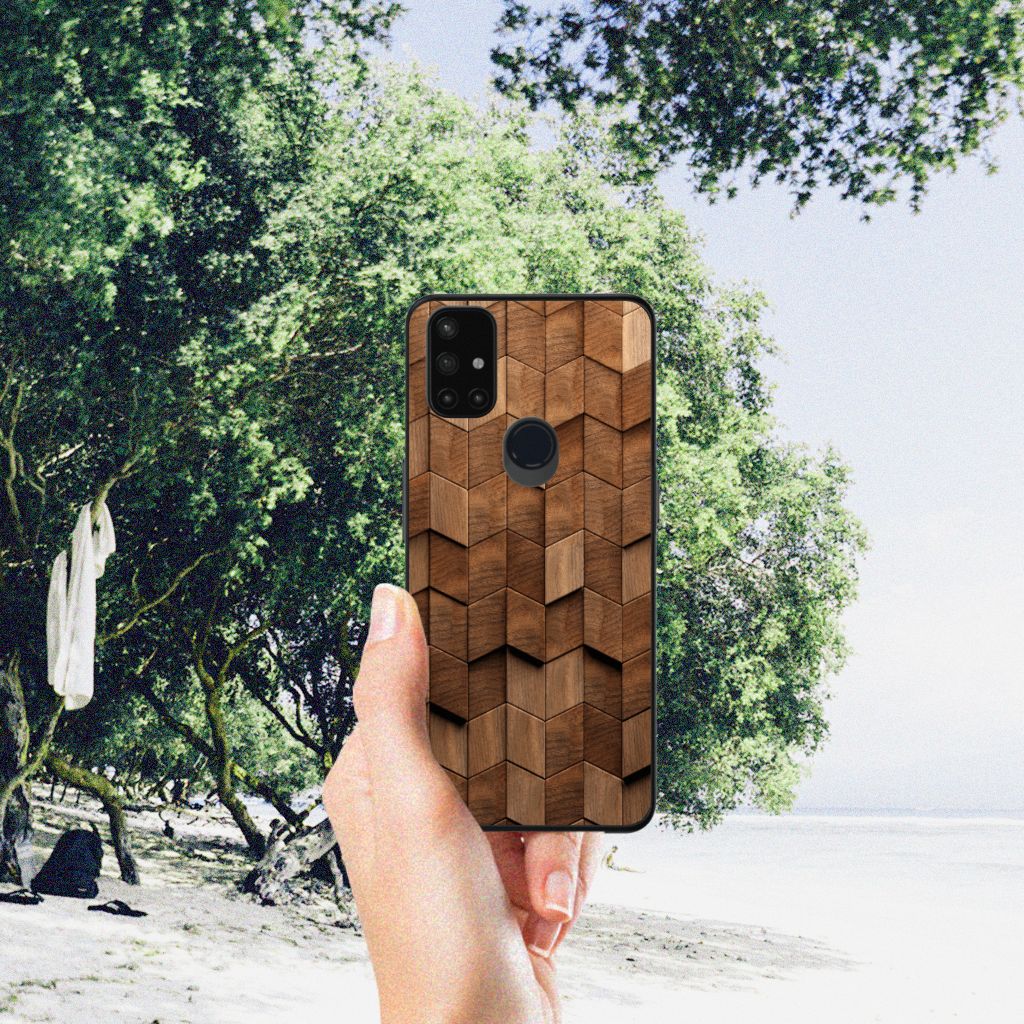 Houten Print Telefoonhoesje voor OnePlus Nord N10 5G Wooden Cubes B2C Telecom