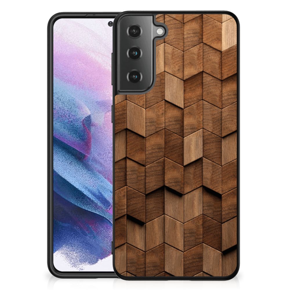 Houten Print Telefoonhoesje voor Samsung Galaxy S21 Plus Wooden Cubes B2C Telecom
