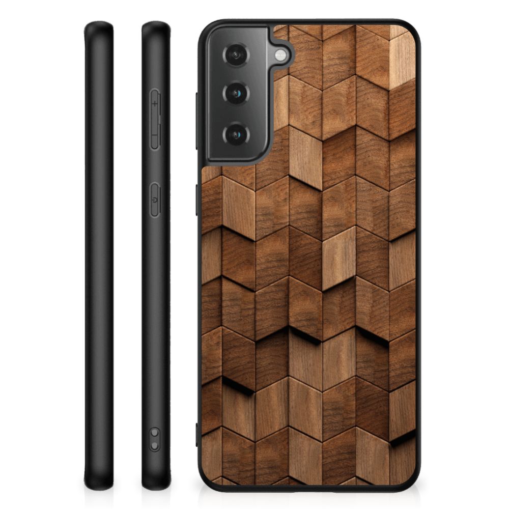 Houten Print Telefoonhoesje voor Samsung Galaxy S21 Plus Wooden Cubes B2C Telecom