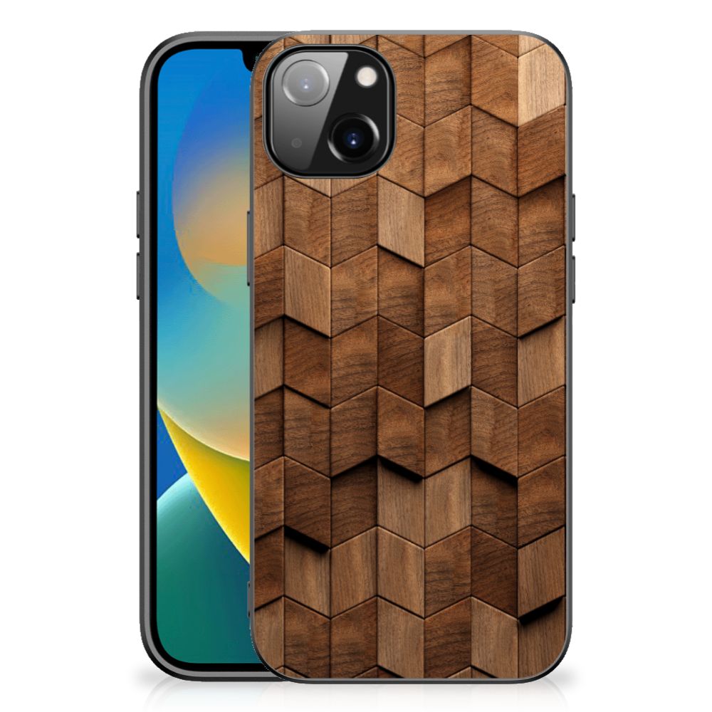 Houten Print Telefoonhoesje voor iPhone 14 Plus Wooden Cubes achterkant