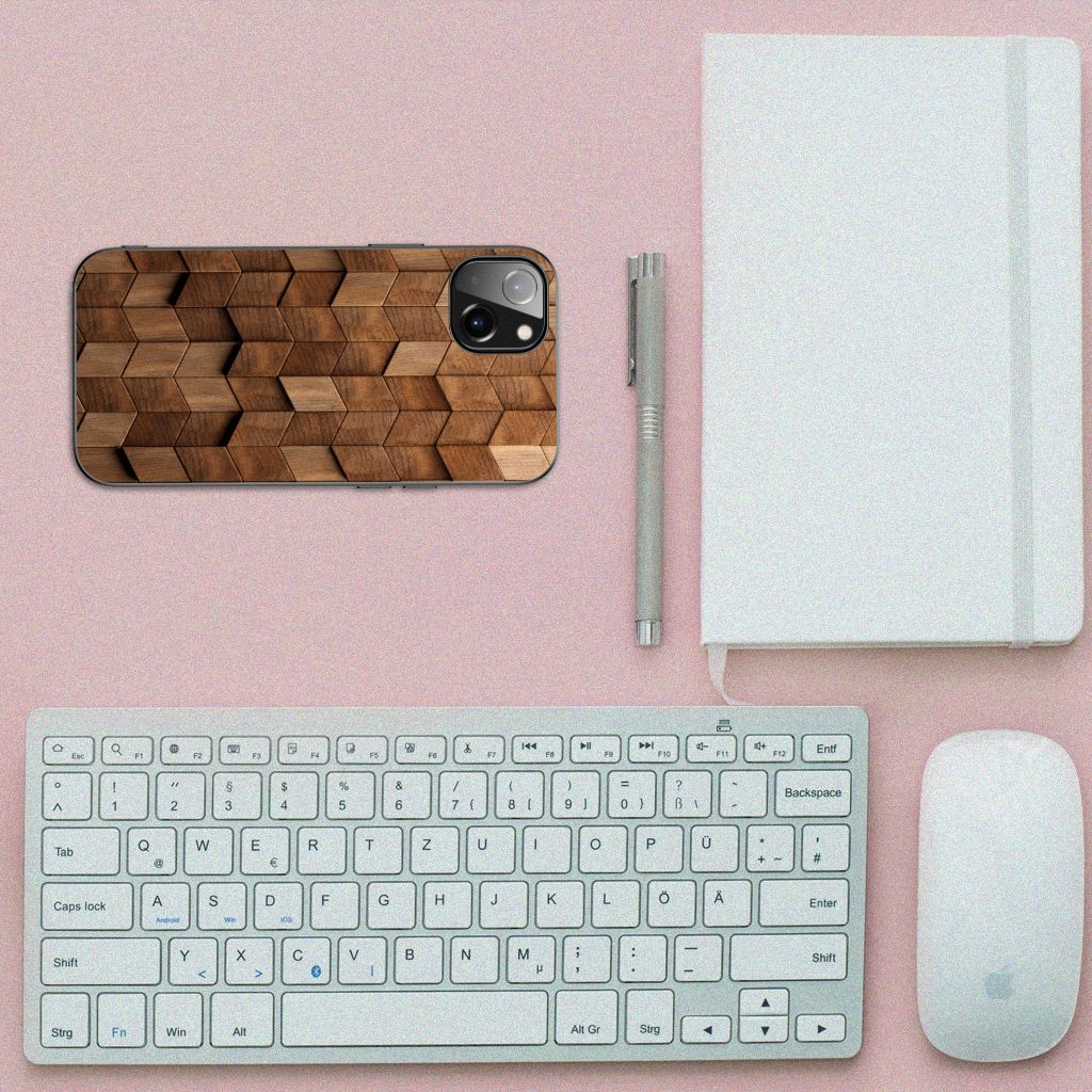 Houten Print Telefoonhoesje voor iPhone 14 Plus Wooden Cubes vlak