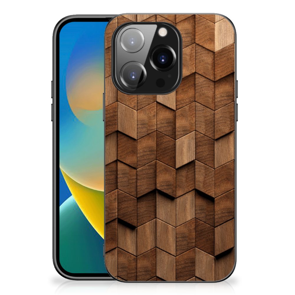 Houten Print Telefoonhoesje voor iPhone 14 Pro Wooden Cubes B2C Telecom