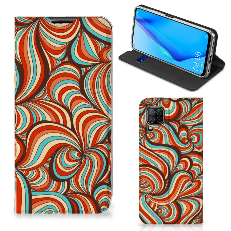 Huawei P40 Lite Bookcase Retro Retro print vooraanzicht.