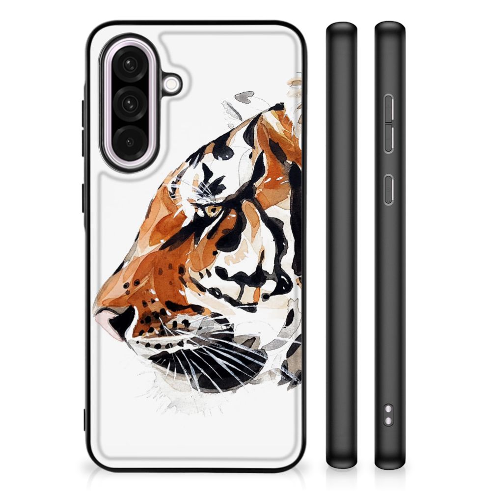 Samsung Galaxy A56 Kleurrijke Telefoonhoesje Watercolor Tiger zijaanzicht zwart