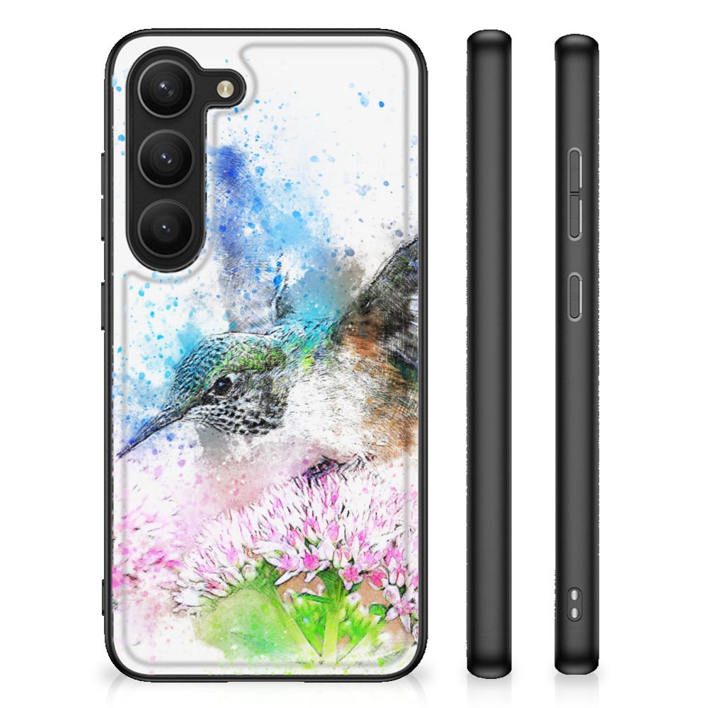 Samsung Galaxy S23 Kleurrijke Telefoonhoesje Vogel watercoloring vooraan en zijkanten