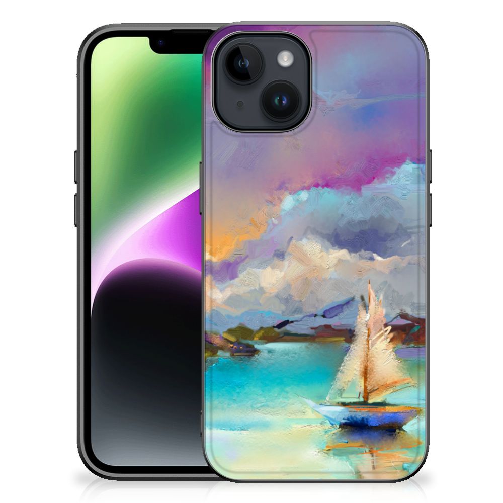 Apple iPhone 15 Kleurrijke Telefoonhoesje iPhone 15 Boat watercoloring aanzicht