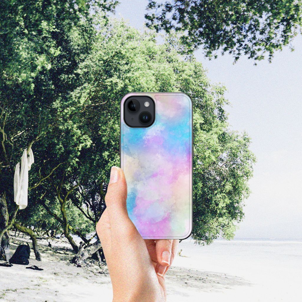 Apple iPhone 15 Kleurrijke Telefoonhoesje Watercolor Light achterkant hand natuur