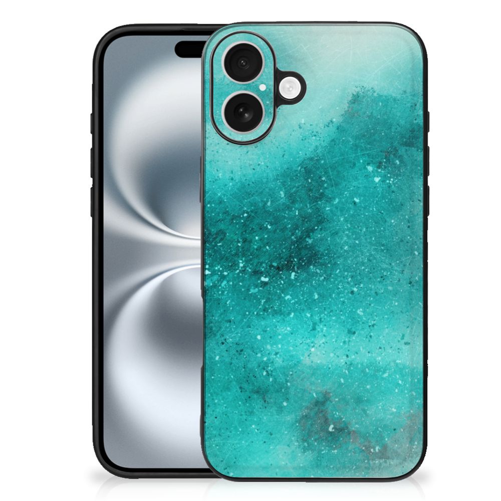 Apple iPhone 16 Plus Kleurrijke Telefoonhoesje iPhone 16 Plus Painting Blue achterzijde turquoise design