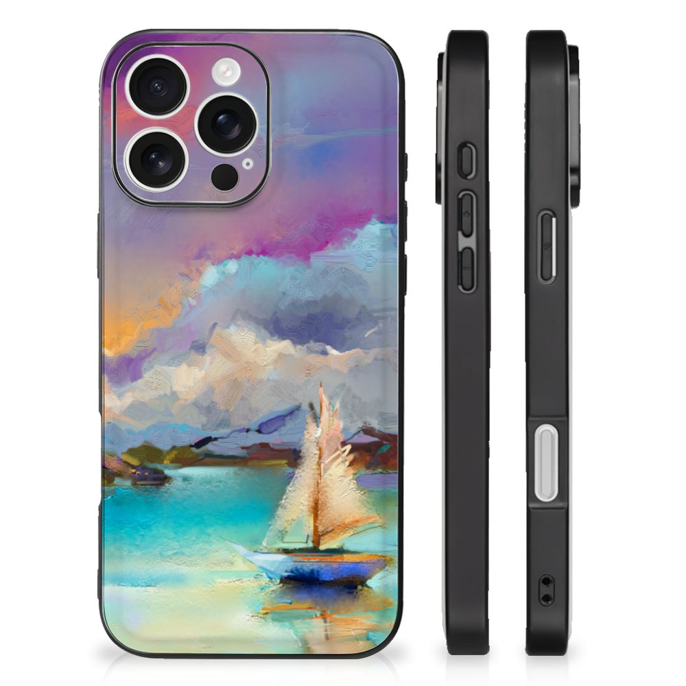Apple iPhone 16 Pro Kleurrijke Telefoonhoesje Boat watercoloring zijaanzicht