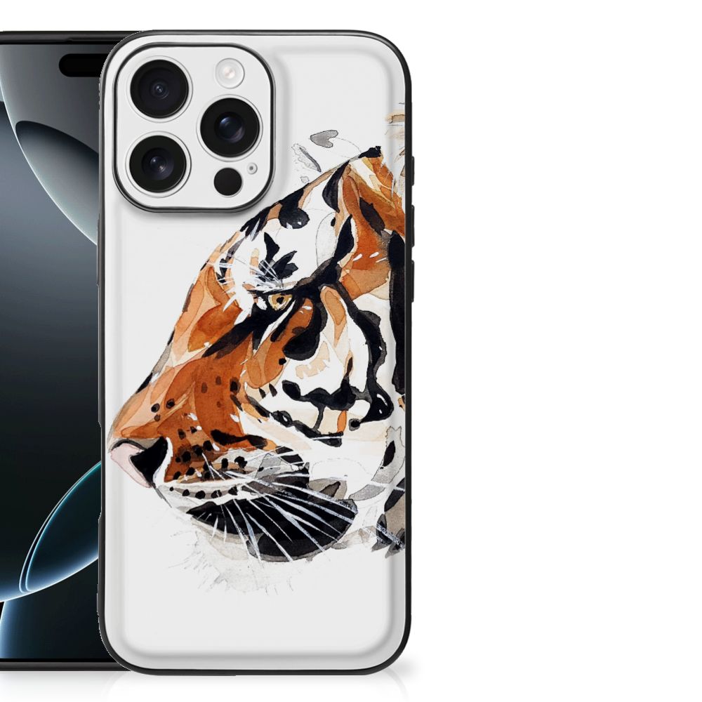 Apple iPhone 16 Pro Max Kleurrijke Telefoonhoesje Watercolor Tiger voorkant