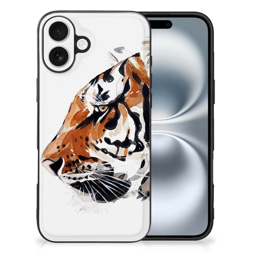 Apple iPhone 16 Kleurrijke Telefoonhoesje Watercolor Tiger voorkant
