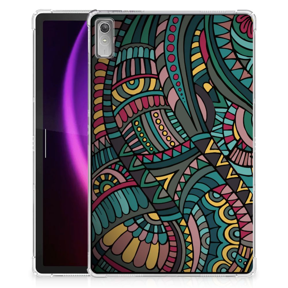 Lenovo Tab P11 Gen 2 Hippe Hoes Aztec design kleurrijk patroon achterkant
