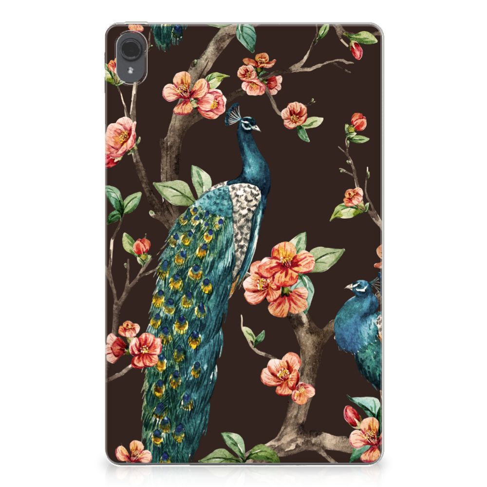 Lenovo Tab P11 | P11 Plus Back Case Pauw met Bloemen pauwen bloemen design achterzijde