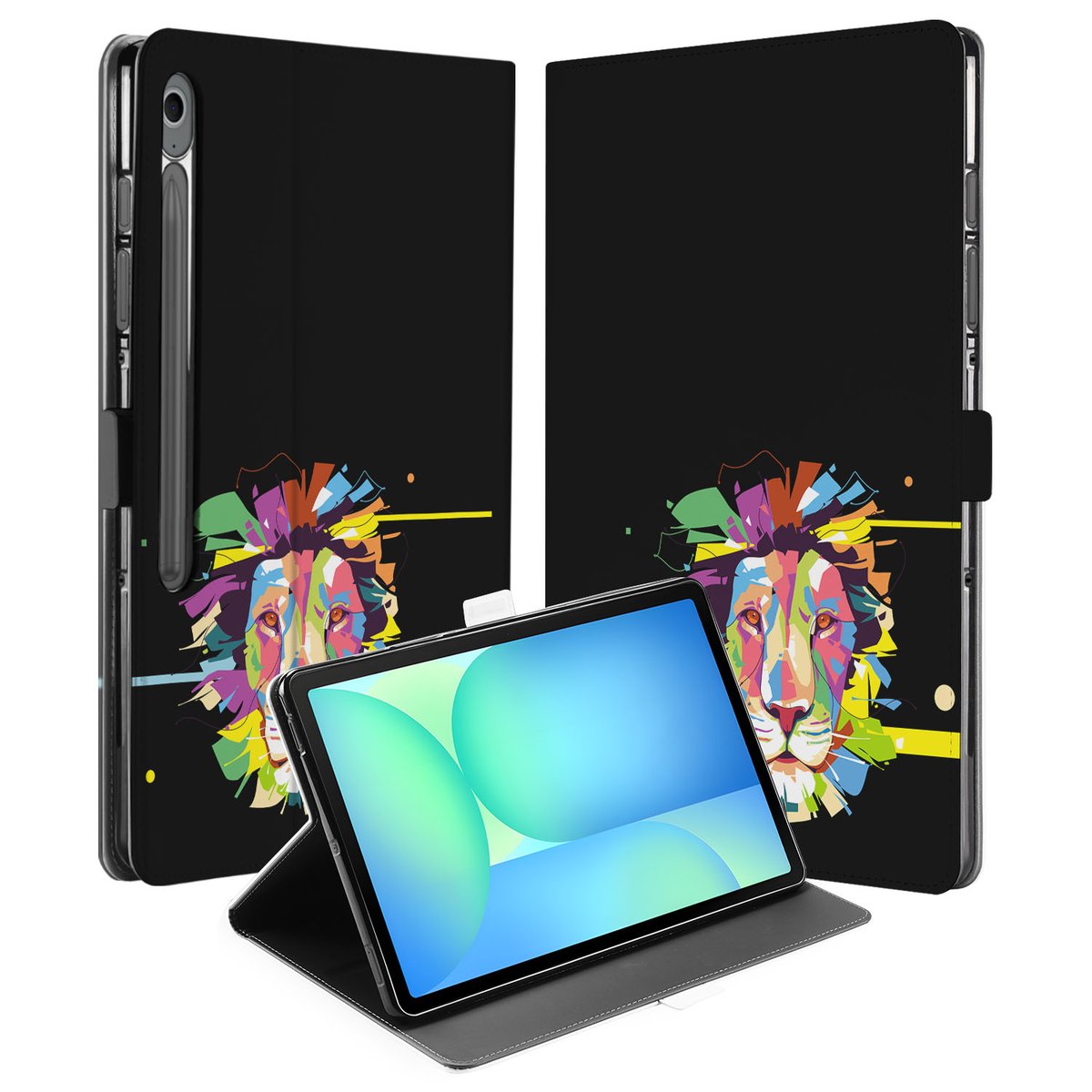 Lion Color Tablet Hoesje met Standaard Samsung Galaxy Tab S10 FE Plus design lion kleuren aanzicht