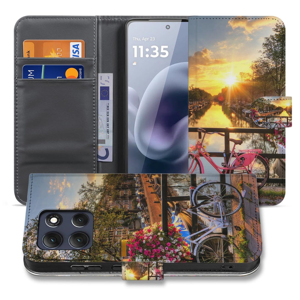 Motorola Moto G86 Book Case Hoesje Amsterdamse Grachten Voor- en achteraanzicht.
