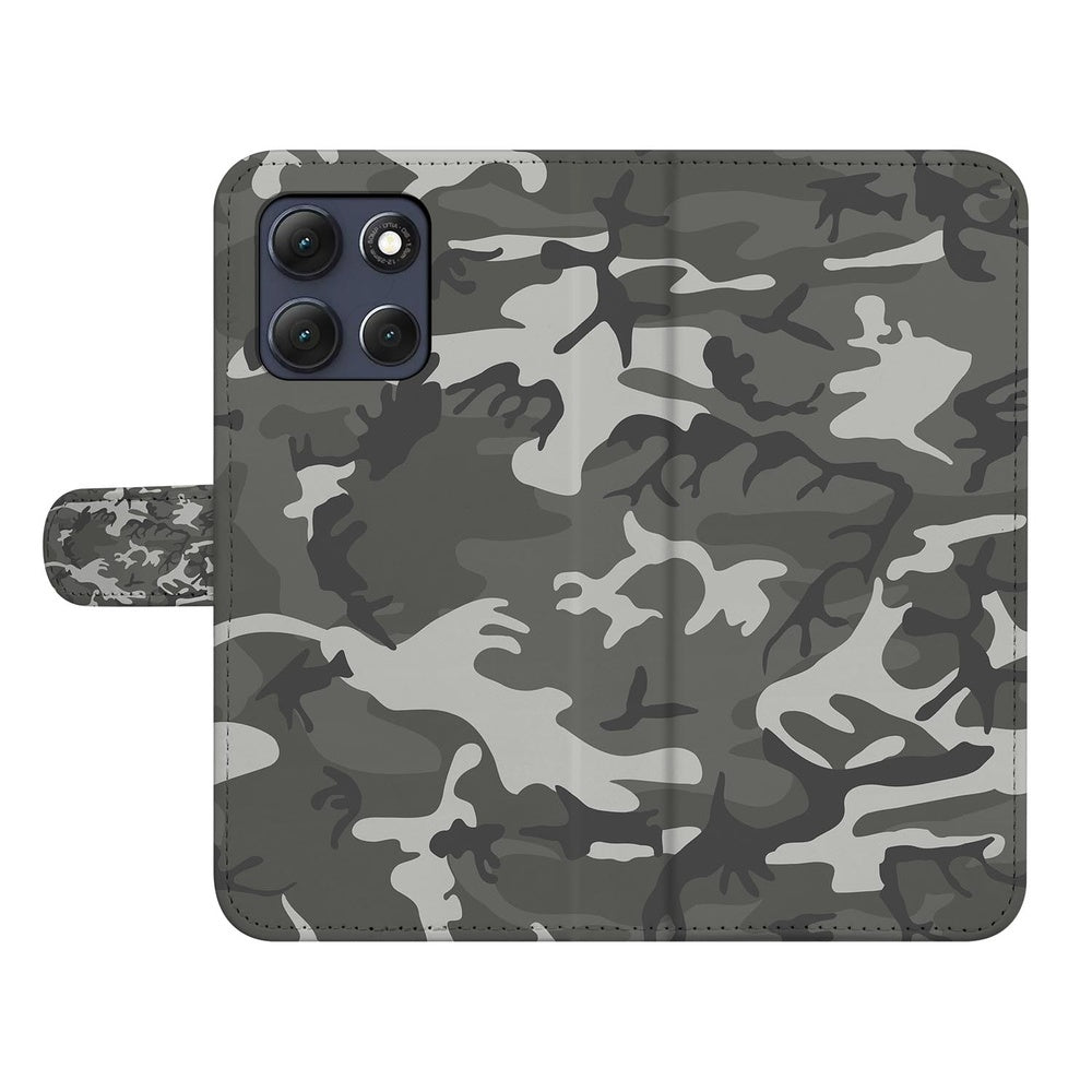 Motorola Moto G86 Book Case Hoesje Army Light Camouflage Vooraanzicht.
