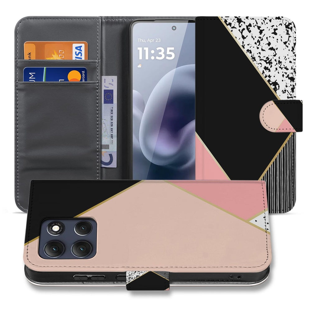 Motorola Moto G86 Portemonnee Hoesje Abstracte Voor- en achteraanzicht.