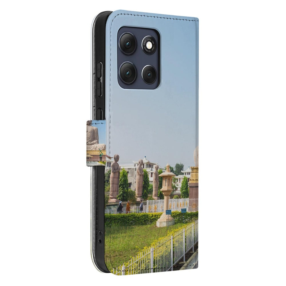 Motorola Moto G86 Book Case Boeddha Voor- en achteraanzicht.