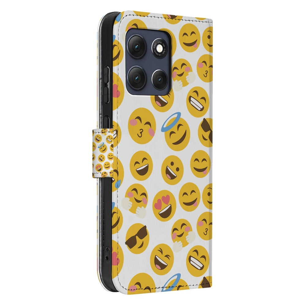 Motorola Moto G86 Book Case Hoesje Meerkleurig Emoji Vooraanzicht.