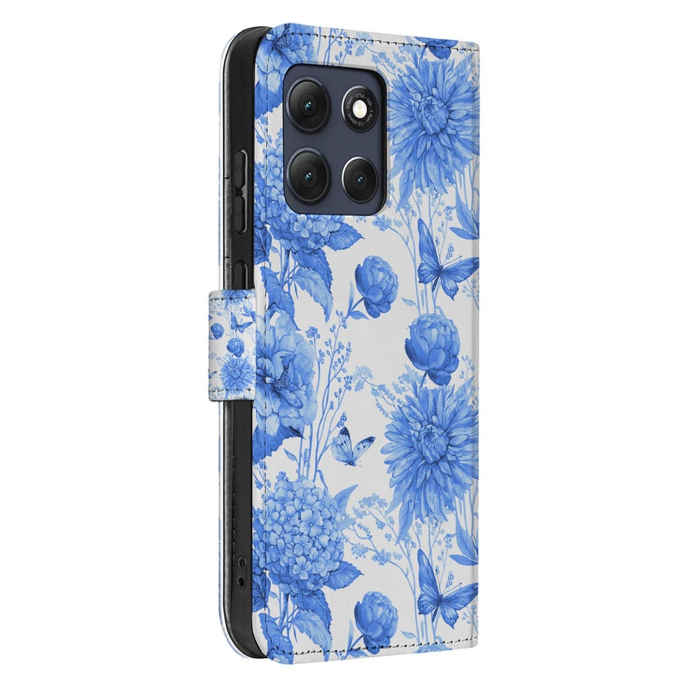 Motorola Moto G86 Book Case Blauw Bloemen Vooraanzicht.