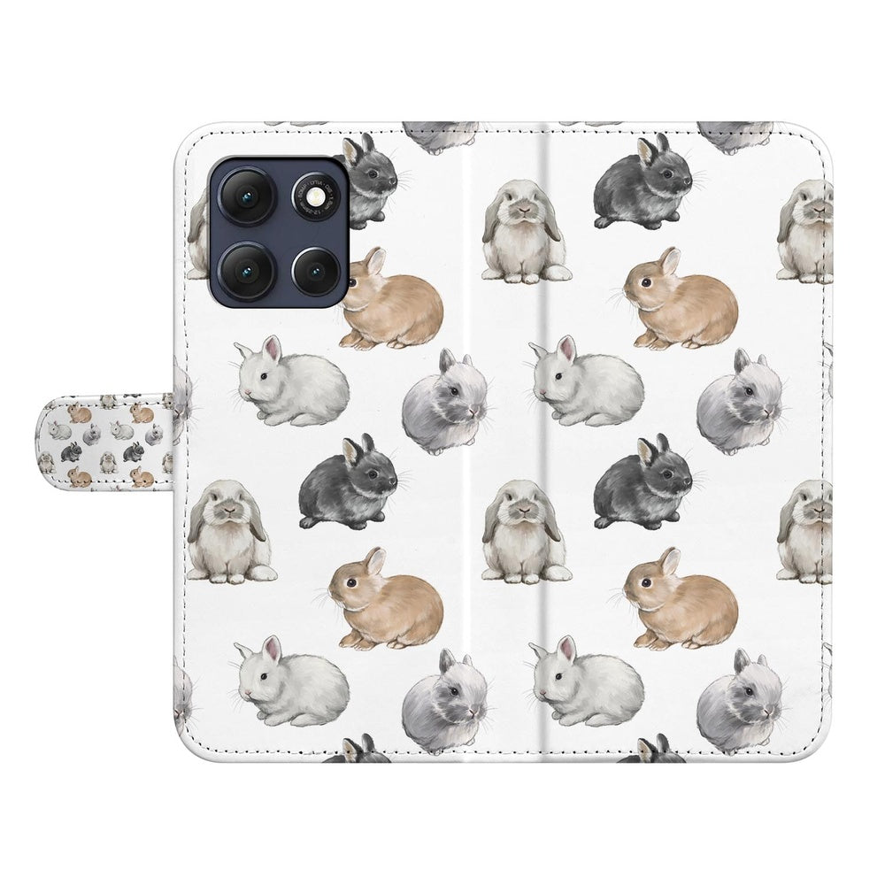 Motorola Moto G86 Telefoonhoesje Met Pasjes Konijntjes konijntjesprint boekcase voorkant.