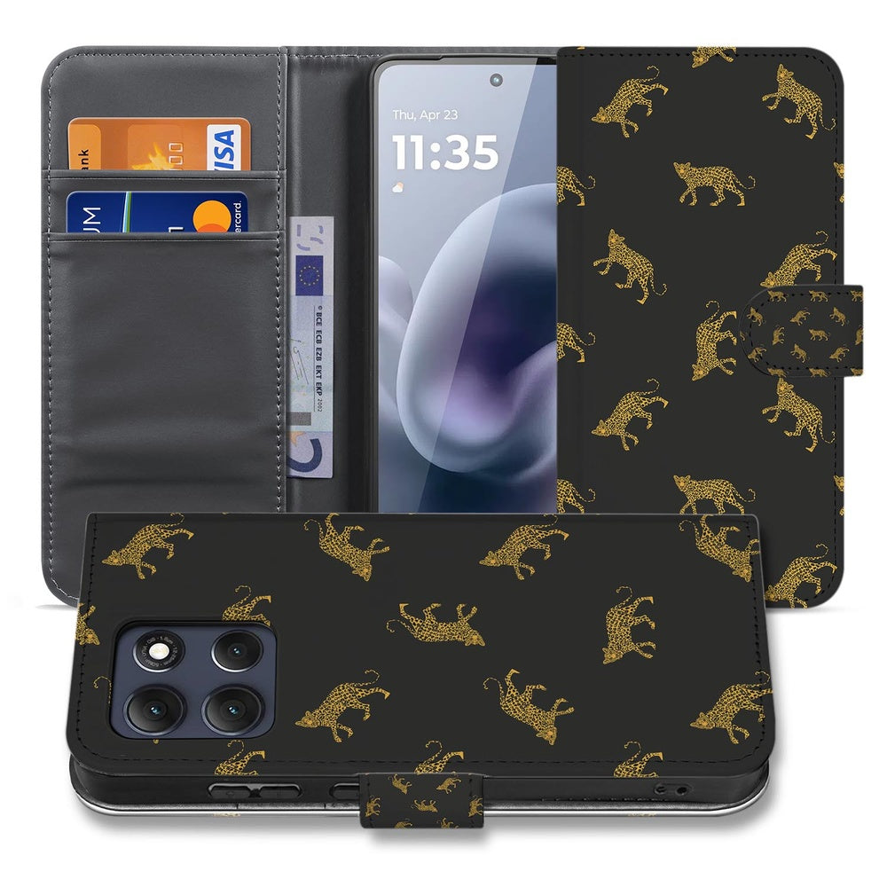 Motorola Moto G86 Telefoonhoesje Luipaardprint Binnenkant met Pasjes.
