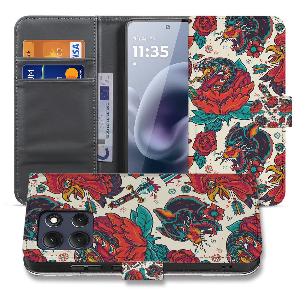 Motorola Moto G86 Telefoonhoesje Old Skool Vintage tattoo print vooraanzicht.