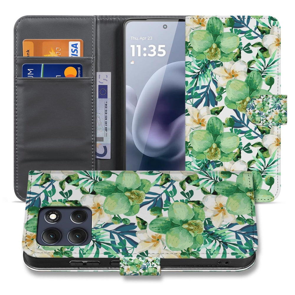 Motorola Moto G86 Book Case Orchidee Groen Book Case orchidee print groen binnenkant