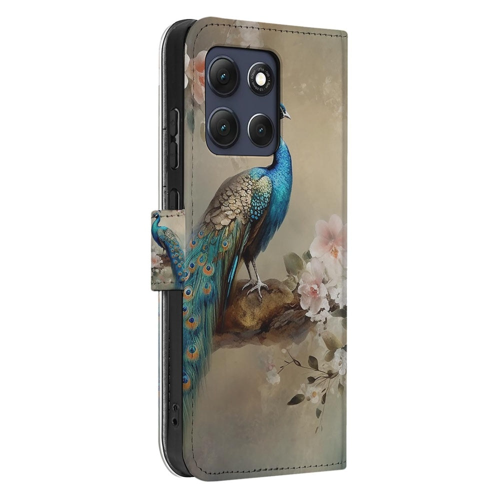 Motorola Moto G86 Plus Telefoonhoesje Met Pasjes Vintage Pauw Design Zijkant.