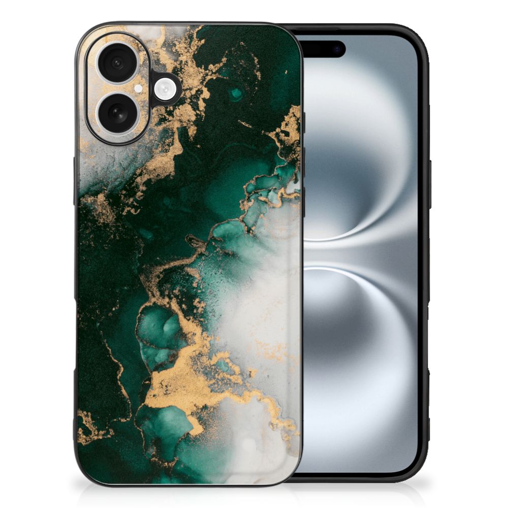 iPhone 16 Marmeren Print Telefoonhoesje voor iPhone 16 Marmer Groen achterkant en voorkant