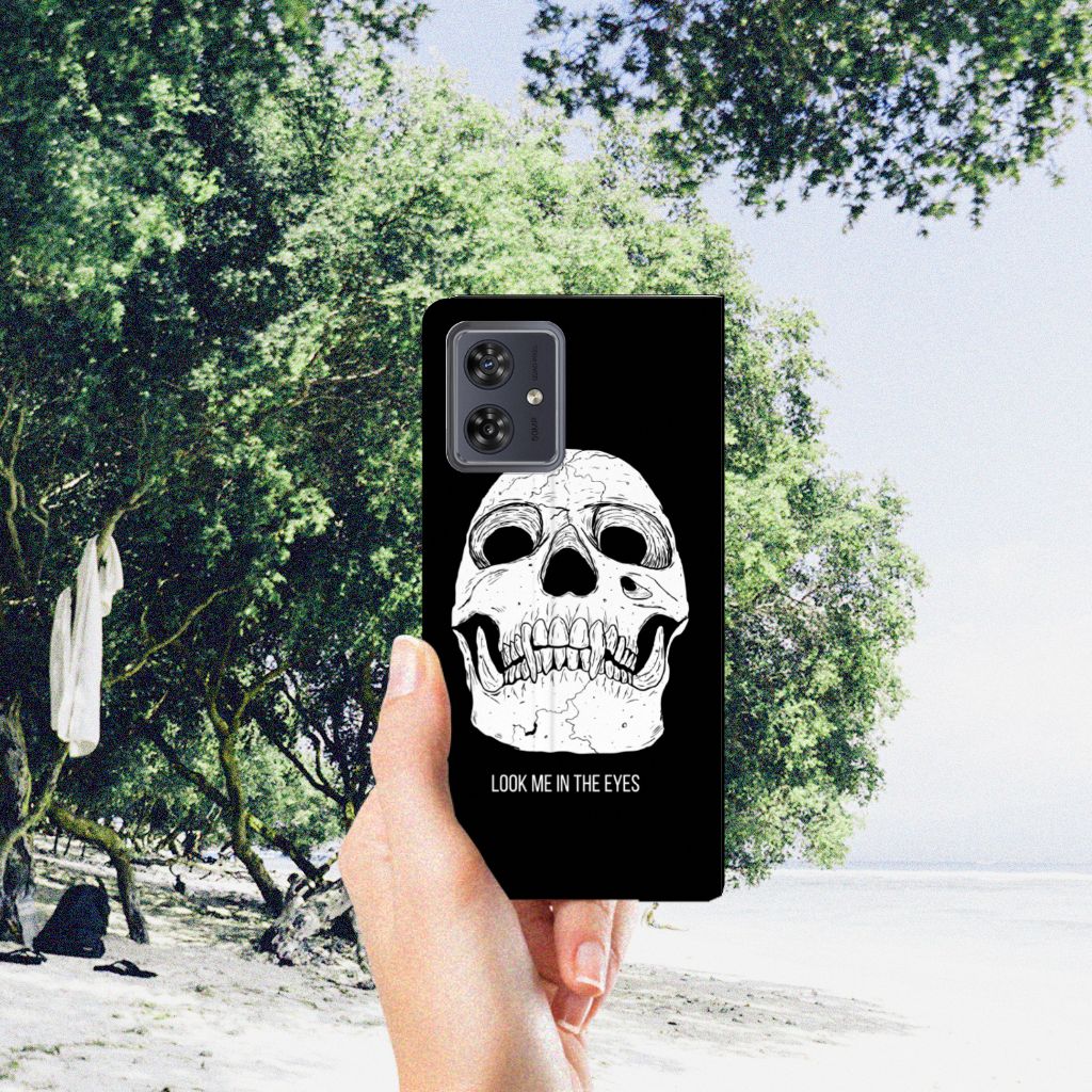 Mobiel BookCase Motorola Moto G54 Skull Eyes design voorkant